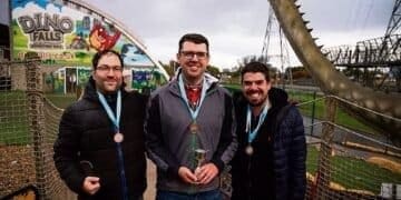 Winning golfers at Dino Falls Adventure Golf, Trafford Golf Centre.