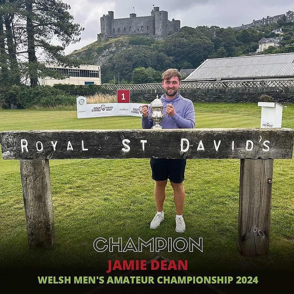 Jamie Dean celebrates victory at the Welsh Amateur Championships.