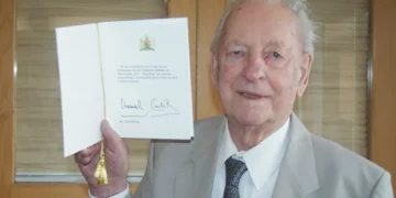 Harold with his birthday card from the King.