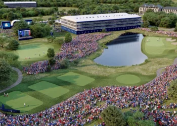 A CGI-rendered depiction of Hulton Park showcasing a Ryder Cup event.