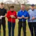 Helsby Golf Club's new officials for the year: President Brian Prince, captain Martyn Guest, lady captain Viv Nagle, and junior captain Austin Osbourne at their drive-in ceremony.