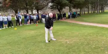 Steve Bond, new captain of Eastham Lodge Golf Club, teeing off at his official drive-in ceremony.
