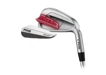 a golf club with a red and black design