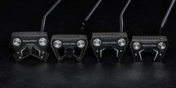 a row of golf clubs
