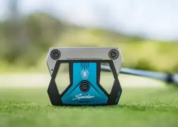 TaylorMade Spider ZT putter showing anodised blue sole and high-MOI design.