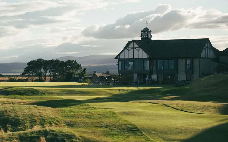 The present-day clubhouse at Royal Dornoch Golf Club. 
