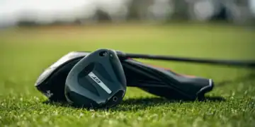Titleist GT1 3TOUR fairway wood resting on fairway grass with headcover in background.