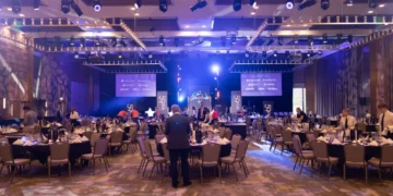 Elegant dining setup for award ceremony