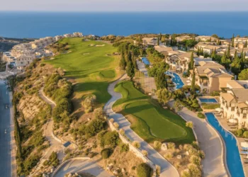 Scenic golf resort overlooking the sea.