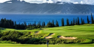 Lush golf course with ocean backdrop