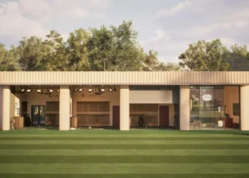 Modern golf fitting centre in nature
