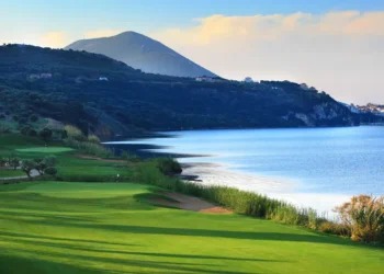 Aerial view of Costa Navarino golf resort in Greece, ranked number one in Europe’s Best Golf Resorts 2026.